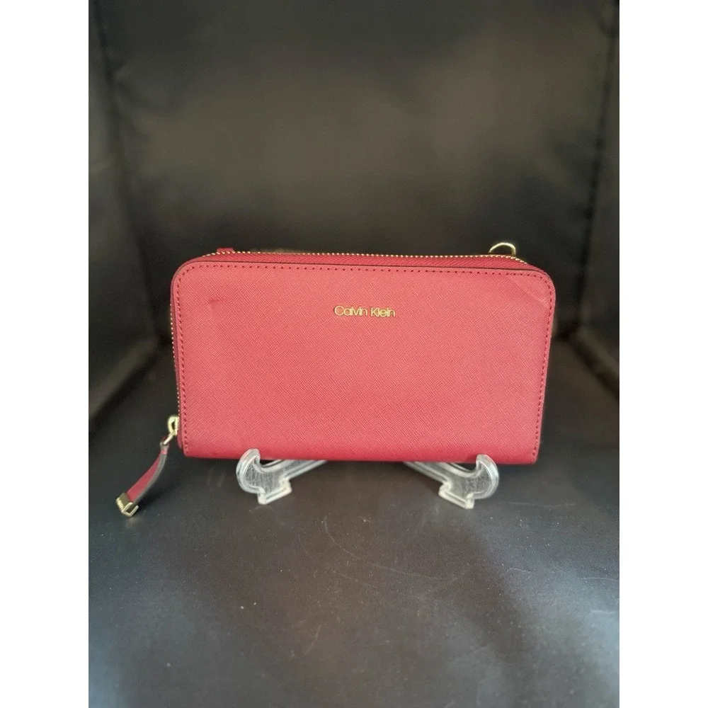 Calvin Klein Pink Zip-Around Wallet w/ Credit Card Slots, Logo & Zipper